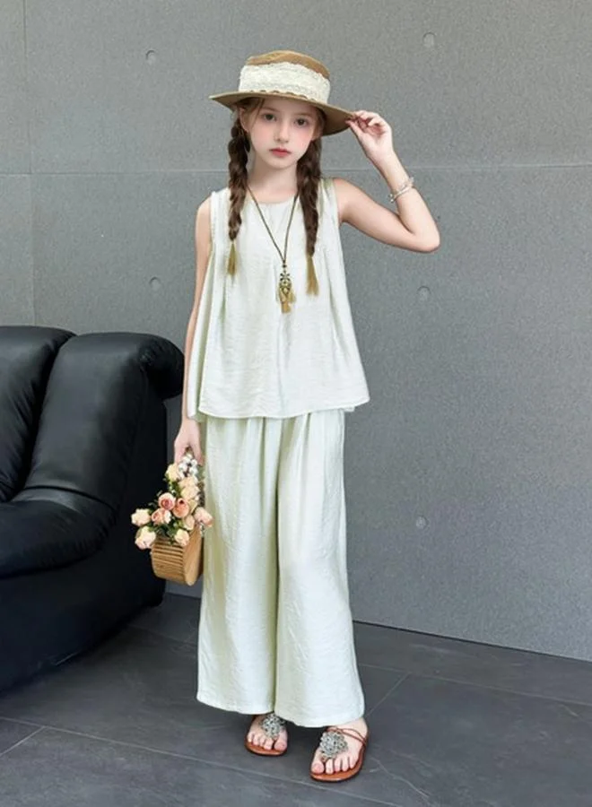 Take Two Girls Solid Sleeveless Top and Wide Leg Pants Set